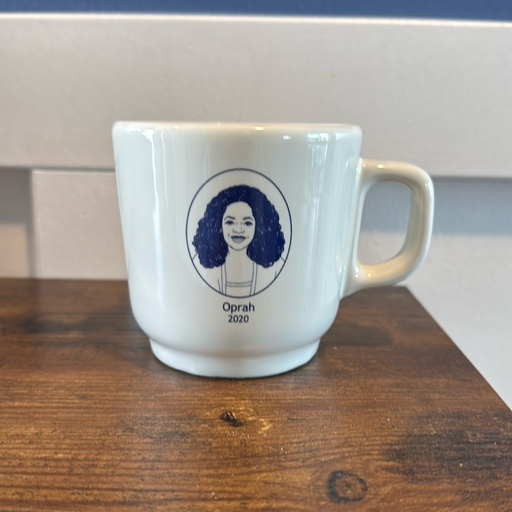 White Mug with Portrait Design of Oprah Winfrey 2020 by Fishs Eddy